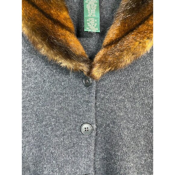 Lauren Ralph Lauren Cashmere Wool Angora Sweater Cardigan Sz Medium Petite Gray - Picture 13 of 16